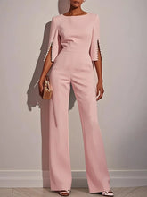 Beaded Round Neck Straight Jumpsuit