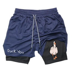 Cartoon Duck Print Men's Shorts Summer Double Layer Letter Print Quick Drying Pants Fitness Tracksuit Beach Short Pants RL0358