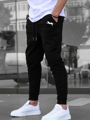Men's Summer Casual Joggers, Elastic Drawstring Waist and Cuffs, Logo Print, Loose Fit, Comfortable Fabric, Sports Pants