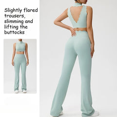Women Yoga Sets Shockproof Bras&High Waist Hip-lifting Flared Pants Running Workout Pilate Suit Gym Training Clothing Sportswear