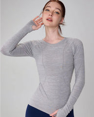 Yoga Clothes for Women, Sports Tops, Round Neck, Seamless, Slim, Running Shirt Fitness Workout Long Sleeves Gym T Shirt, Winter