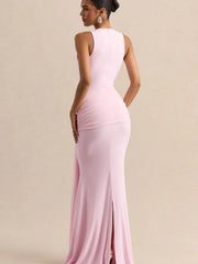 Elegant Mermaid Evening Dress Draped Detachable Cape Sleeveless Bodycon Maxi Gown Wedding Party Elegant Draped Formal Dress