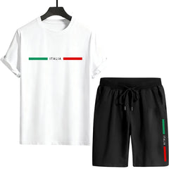 Mens Tracksuit Tee And Shorts Set Urban Casual Fashion Summer Outdoor Comfort Sportswear Home Wear Male T-shirt Outfit