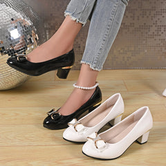 Women High Heels Low Heels Fashion Bling Bow patent leather Professional Casual Pumps Woman Wedding Party Shoes Large Size 42