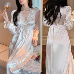 Female Long Nightdress Retro French Court Style Princess Nightgown Sleepwear Spring Summer Loose Rayon Home Clothes Lounge Wear