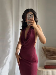 Vintage Deep V Sleeveless Evening Dress