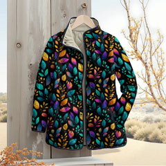 Quilted Leaf Print Winter Jacket