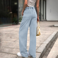 High Waist Draped Straight Jeans