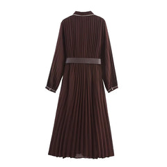 Elegant Pleated Belted Midi Dress