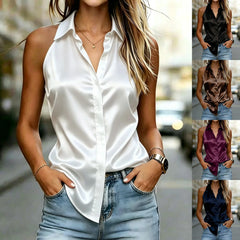Blouses Shirts Women Shirt Blouse Summer White Black Sleeveless Turn Down Collar Shirt Blouse Women Tops Blusas Para Mujer