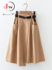 Irregular Pocket High Waist Midi