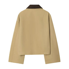 Women's Short Trench Coat with Contrast Collar New Spring Turn Down Collar Long Sleeve Button Women Coats Chic Female Jackets