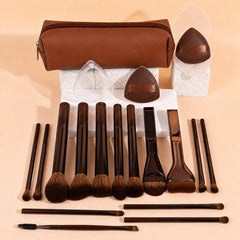 Makeup Brush Set - 18pcs High-Value Multi-Functional - Including 15 Makeup Brushes + 2 Powder Puffs + Makeup Bag - Travel-Friend