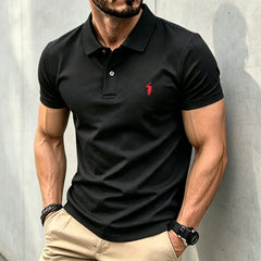 Men Solid Color Polo Shirt Regular Fit Business Casual Short Sleeve Tops With Small Horse Embroidery Chest Print men shirts