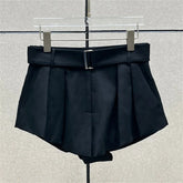 Linen Blend Belt Mini Shorts