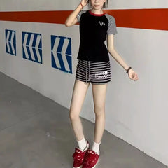 Women Shorts Pantalones Cortos De Mujer Casual Fashion Y2k Pants 2026 New Street Hottie Bottoms Striped Skull Print Chic Shorts