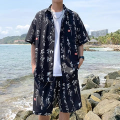 Summer Men's Tracksuit Sets Fashion Print Chinese Style Short Sleeeve Sports Casual Set Men Beach Suits Streetwear Shirts+Shorts