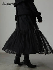 Pleated Lace Cake Midi Skirt