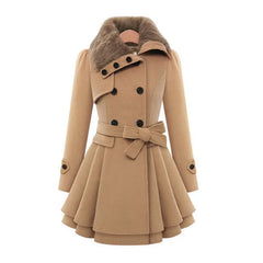 Fur Collar Wool Trench Coat