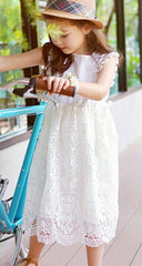 off White Peach Vintage Lace Sleeveless Flower Girl'S Dress
