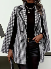 Elegant Houndstooth Cape Blazer