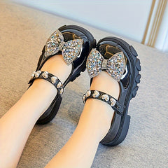 Girls Rhinestone Bow Flat Shoes