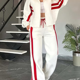 Y2K Striped Jacket & Straight-Leg Pants Set