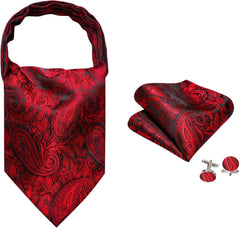 Ascot Ties Cravat Tie Men Paisley Plaid Scarf Self Tie Pocket Square Cufflinks Set Wedding Party