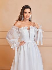 Off Shoulder Lace Bow Wedding Dress