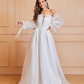 Off Shoulder Lace Bow Wedding Dress