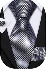 Designer Classic Ties for Men Set Formal Pocket Square Cufflink Check Plaid