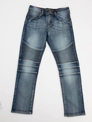 Stretch Slim Fit Biker Jeans, Distressed Moto Denim Pants for Big Boy & Little Kids