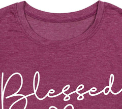 Blessed T-Shirt for Women Cute Heart Graphic Letter Print Sayings Shirts Casual Short Sleeve Thankful Tee Tops