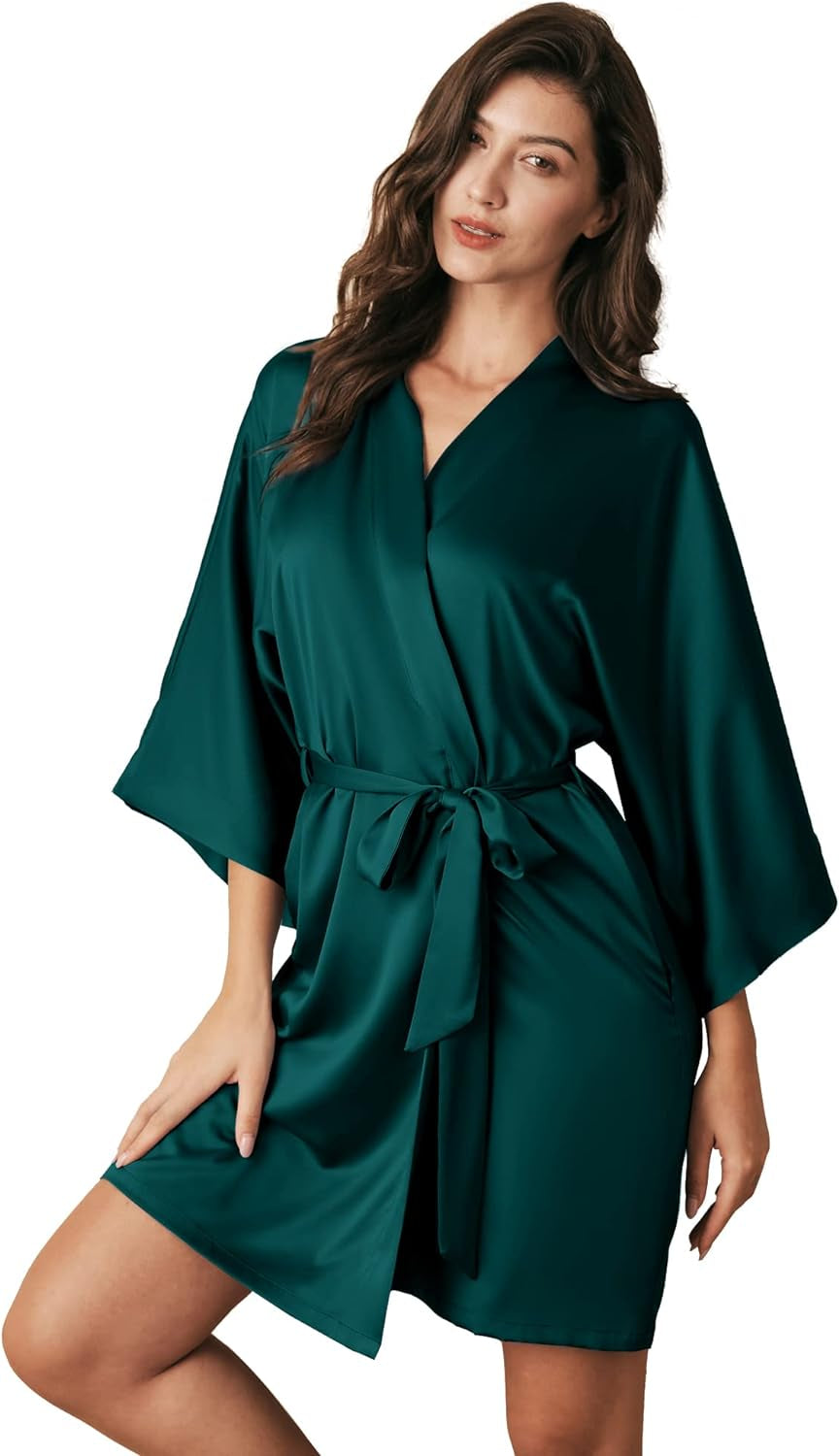 Women'S Silk Robe Satin Kimono Robe for Bride Bridesmaids Short Bridal Party Robes Wedding Loungewear XS-XXL