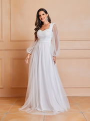 Sweetheart Ruched Long Sleeve Wedding Gown