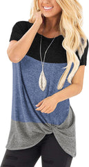 Women'S Tops Short Sleeve Twist Knotted T Shirts Summer Blouse Tunic Tops S-2XL