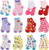 Toddler Socks with Grip Non-Skid 12 Pairs Baby Kids Sticky Slipper Cotton Crew Socks 1-3/3-5/5-7T Children/Boy/Girl