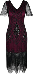 Women'S 1920S Dress Sequin Art Deco Flapper Dress with Sleeve
