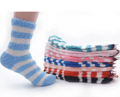 6 Pairs Womens Winter Warm Towel Socks Thickened Stripes Terry Socks Comfortable Soft Socks (Random Color)