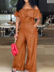 Plus Size Off Shoulder Ruffle Jumpsuit