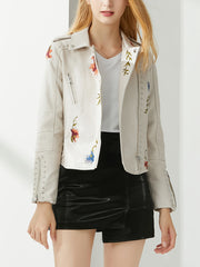Women’s Studded Floral Moto Biker Jacket