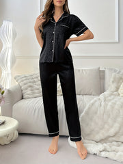 Women Leopard Jacquard Satin Pajama Set