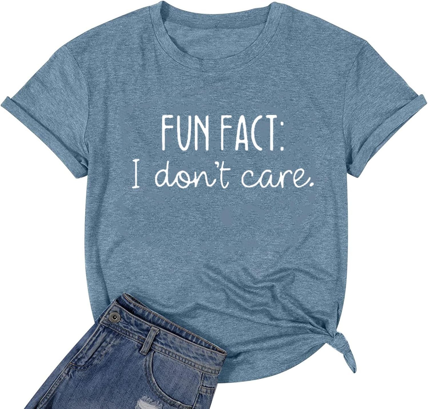 Fun Fact L Don'T Care Letter Print T-Shirt for Women Funny Sayings Cute Graphic Tees