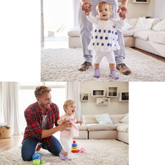Toddler Socks with Grip Non-Skid 12 Pairs Baby Kids Sticky Slipper Cotton Crew Socks 1-3/3-5/5-7T Children/Boy/Girl