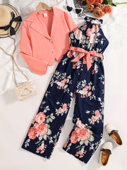 Girls Floral Jumpsuit Outfit Set