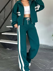 Y2K Striped Jacket & Straight-Leg Pants Set
