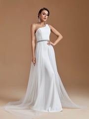 One Shoulder Cape Wedding Gown
