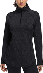 Womens Quarter Zip Running Pullover Jackets Long Sleeve Workout Tops (PRIME)