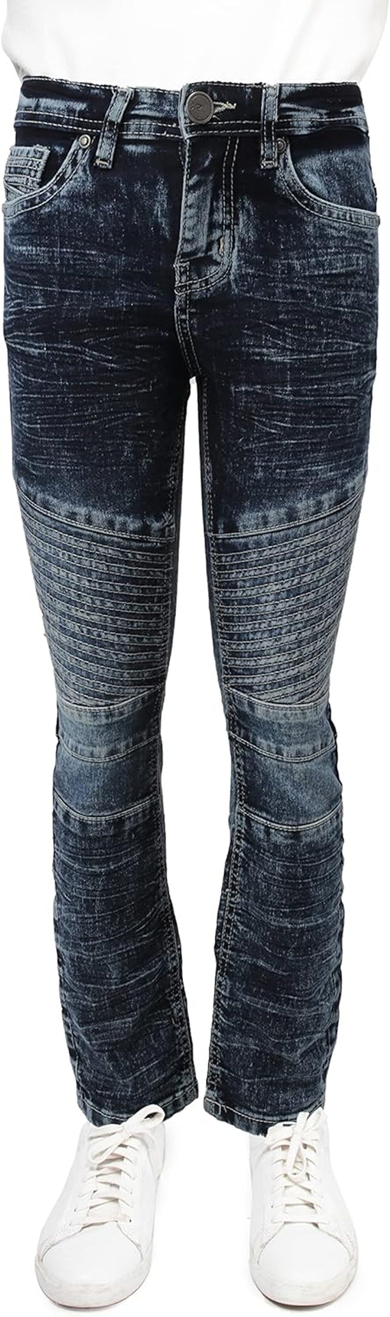Stretch Slim Fit Biker Jeans, Distressed Moto Denim Pants for Big Boy & Little Kids