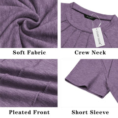 Blouses for Women Short Sleeve Shirts Casual Dressy Summer Tops with Pleats